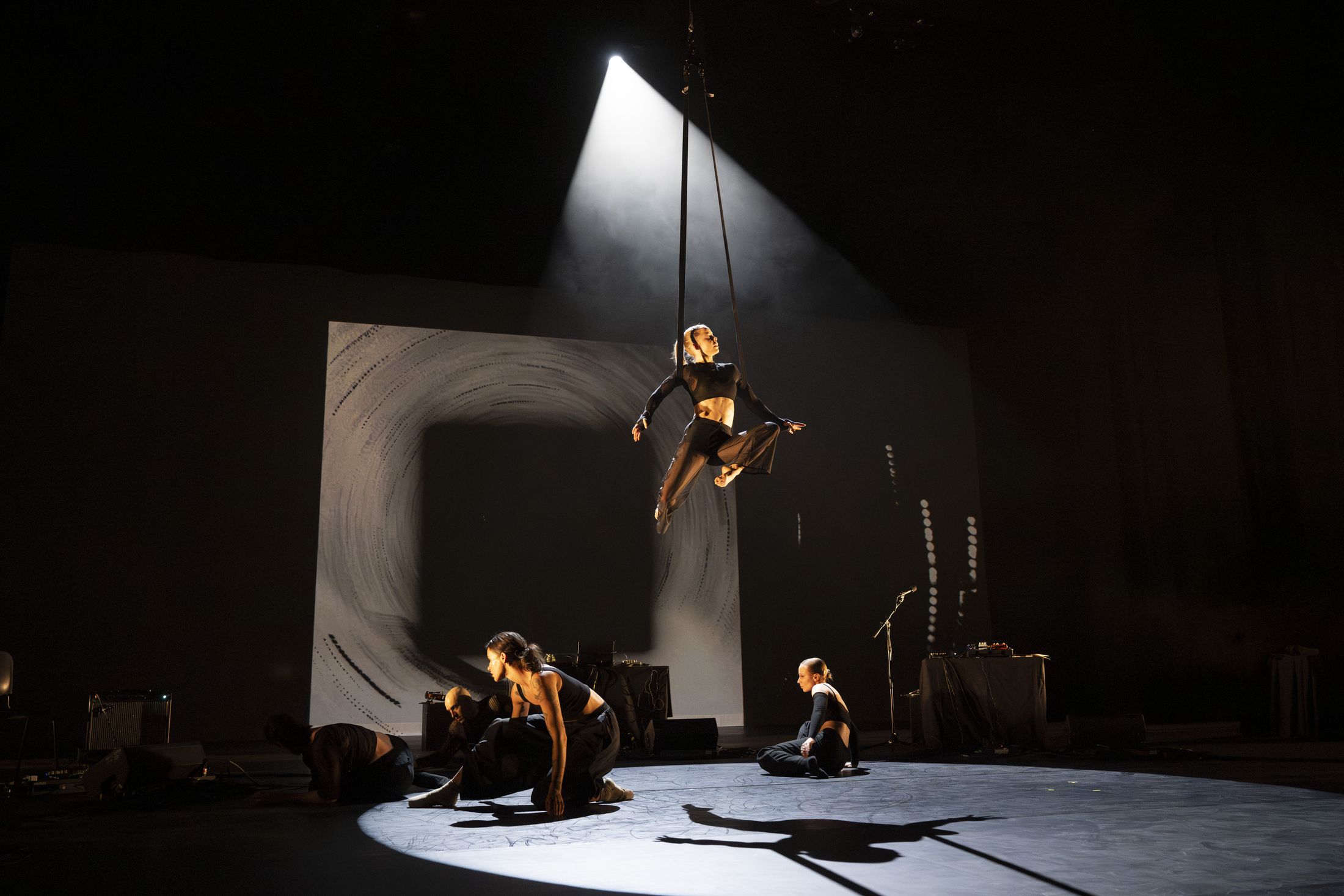 Aerial work above the square of projected light